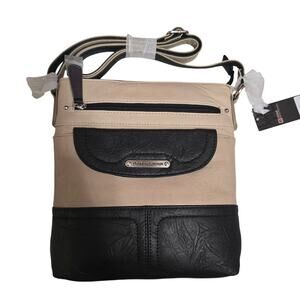 Stone Mountain Beige & Black 100% Leather Cross Body Purse